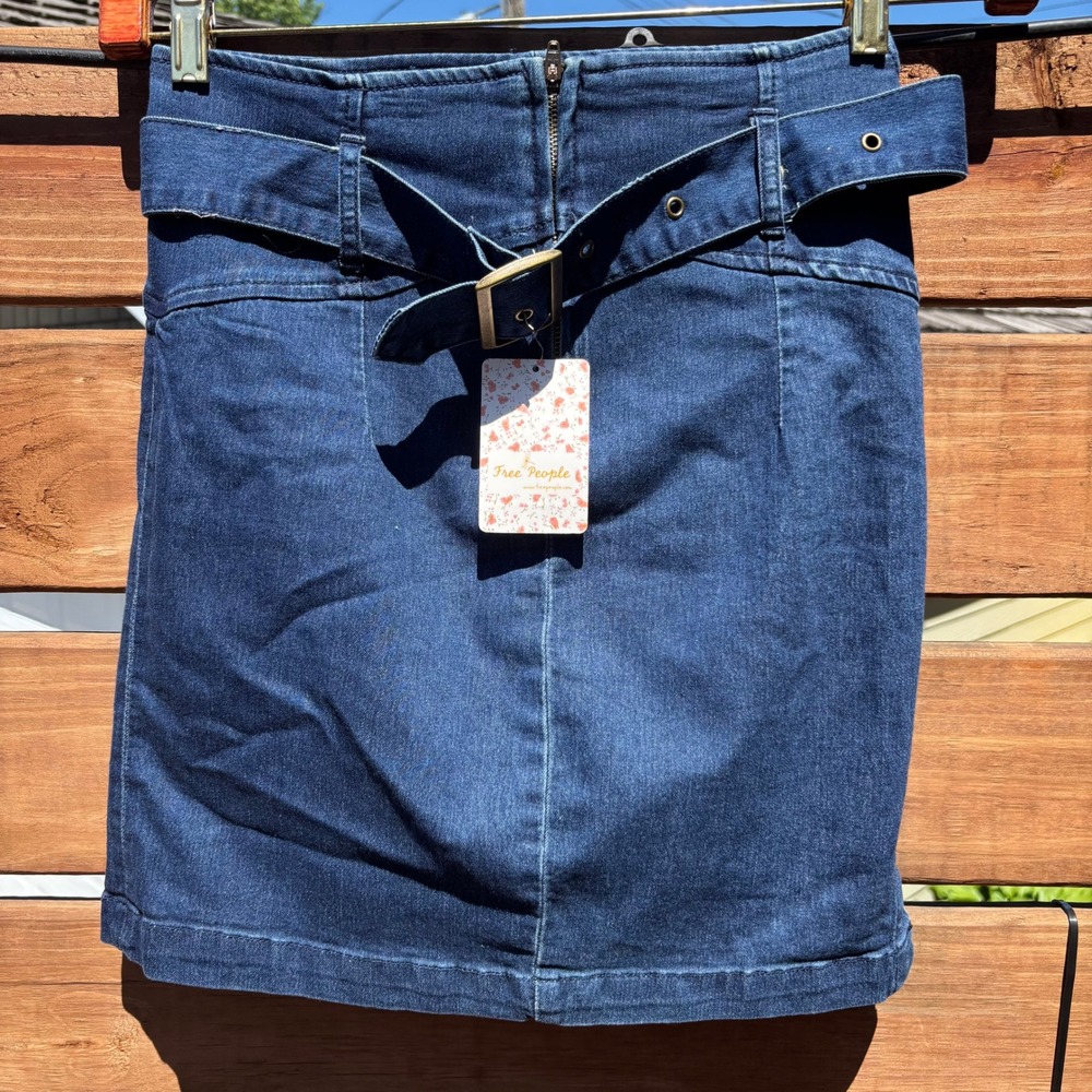 Free People Denim Mini Skirt Women Size 4 Faded Indigo NWT Belted High Waist